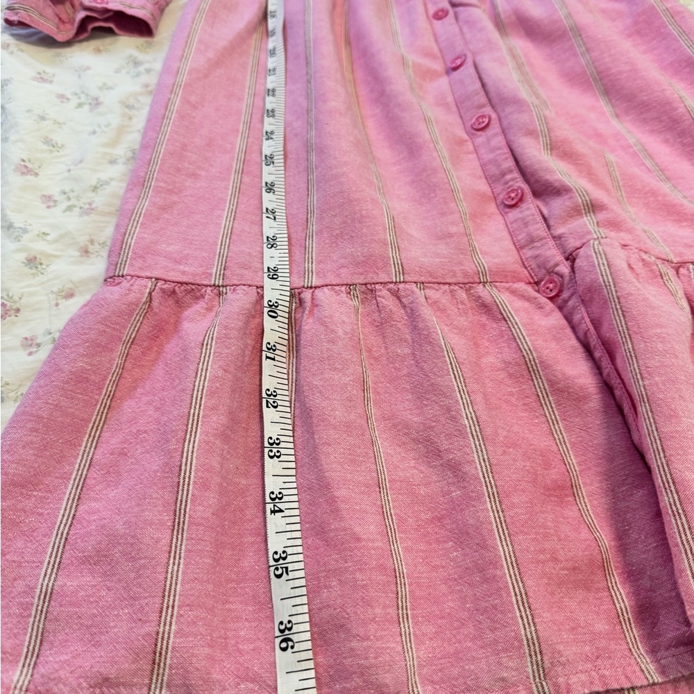 Old Navy Pink Striped Linen Blend Button Front Midi Peasant Dress M summer dress - Picture 7 of 9
